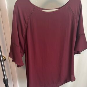 LOFT Red Ruffled 3/4 Sleeve Blouse